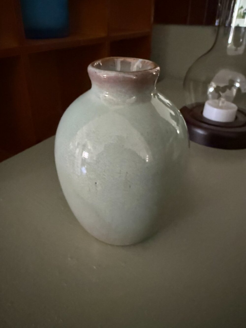 Sea Foam Green Ceramic Glazed Flower Vase, Bud Vases, 4" x 3" Set of 2 - Picture 4 of 6